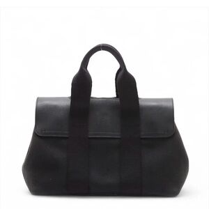 HERMES Valparaiso PM Toile Chevron Leather Black Canvas Satchel